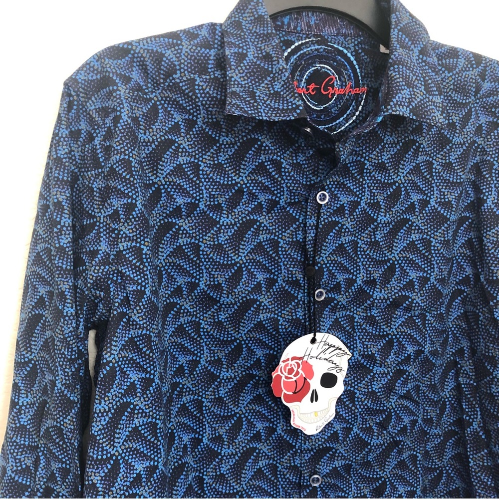 Robert Graham Men Medium Kirkside Shirt Flip Cuff Long Sleeve Blue NWT $198